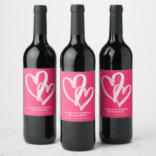 Cute Pink Hearts Valentines Couples  Wine Label