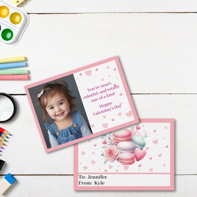 Cute Pink Hearts with Photo Mini Valentine’s Day Card (Cute Pink Photo Classroom Valentine )