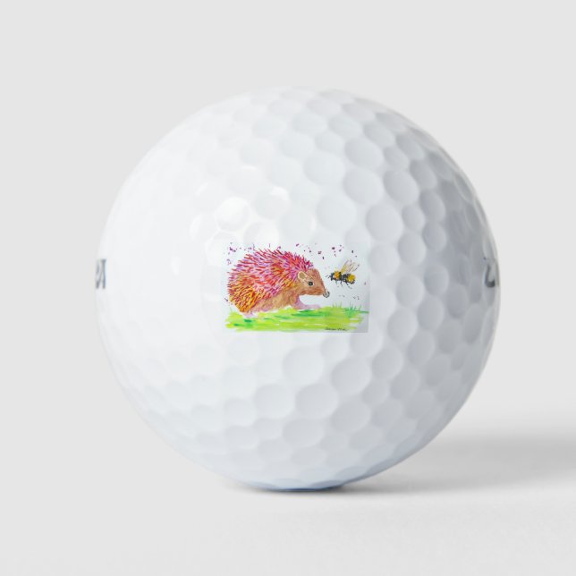 Cute Pink Hedgehog and a Bumble bee Golf Balls (Front)