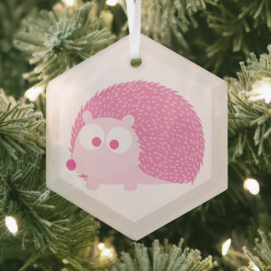 Cute Pink Hedgehog Glass Ornament