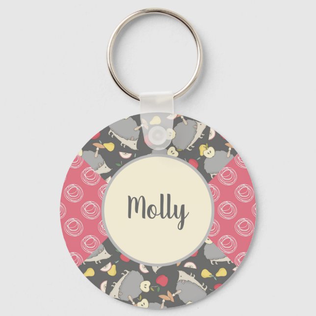 Cute Pink Hedgehog Pattern Keychain (Front)