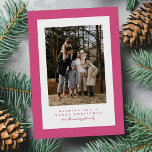Cute pink herringbone frame Christmas photo Holiday Card<br><div class="desc">This simple Merry Christmas card features one photo on the front surrounded by a merry and bright pink herringbone tweed frame. The festive trendy fabric gives it a fun vibe and the type allows you to create your own personalized message. The back has a matching herringbone tweed pattern in pink...</div>