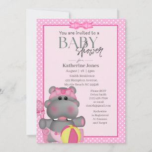 Cute Pink Hippo Baby Shower  Invitation