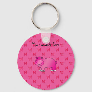 Cute pink hippo pink butterflies keychain