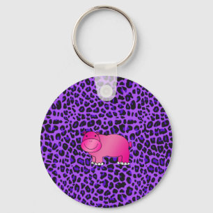 Cute pink hippo purple leopard pattern keychain