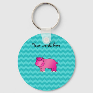 Cute pink hippo turquoise chevrons keychain