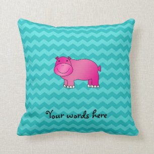 Cute pink hippo turquoise chevrons throw pillow