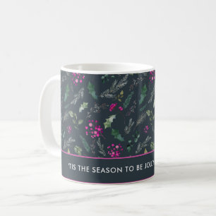 Cute pink Holly Christmas Mug 