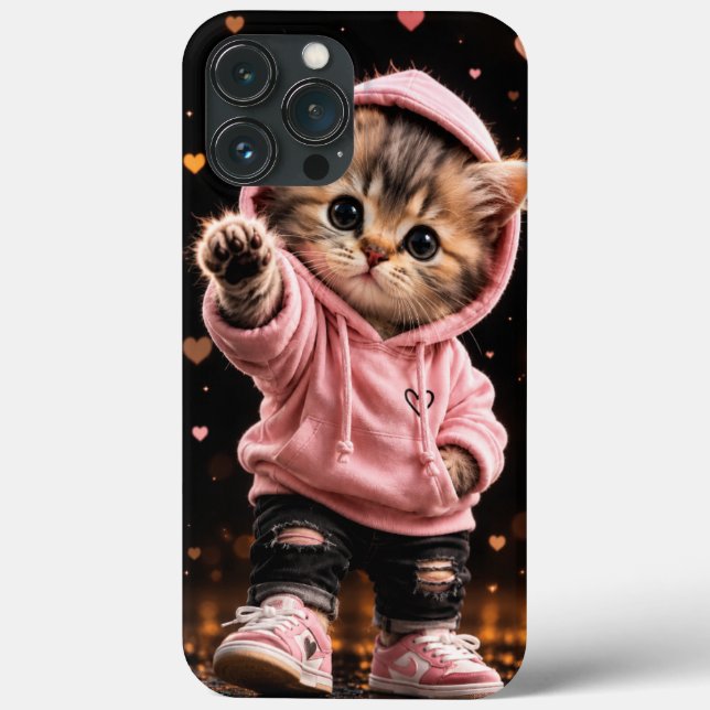 Cute Pink Hoodie Kitten Phone Case (Back)