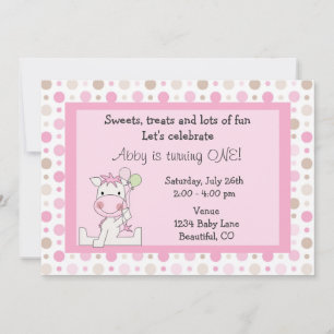 Cute Pink Horse 1st Birthday Invitation for Girls