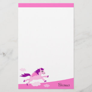 Cute pink horse with wings personalized name stationery