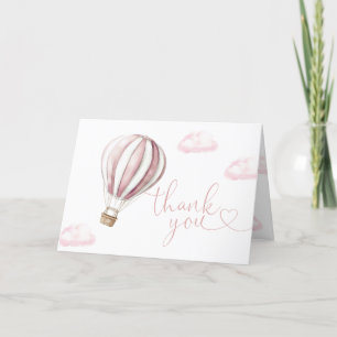 Cute Pink Hot Air Balloon Baby Shower Thank You Card