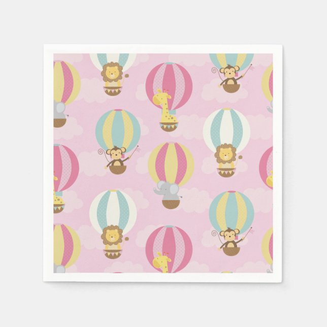 Cute Pink Hot Air Balloon Pattern Paper Napkin (Front)