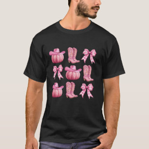 Cute Pink Howdy Pumpkin Fall Coquette Bow Cowgirl T-Shirt