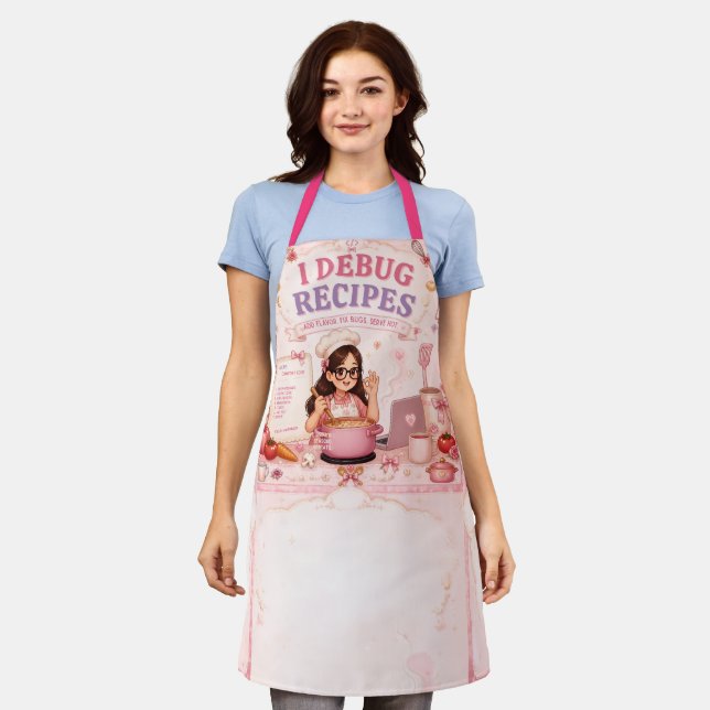 Cute Pink I Debug Recipes Programmer Apron (Worn)