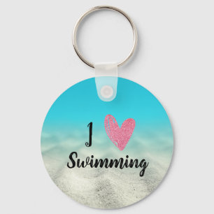 Cute Pink I Love Swimming Blue Underwater Photo Keychain