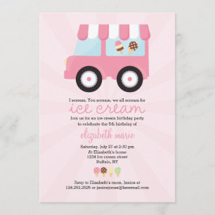 Cute Pink Ice Cream Party Invitation