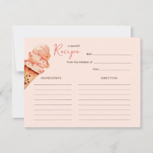 Cute Pink Ice cream party Recipe card