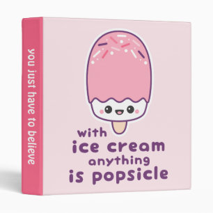 Cute Pink Ice Cream Popsicle Binder