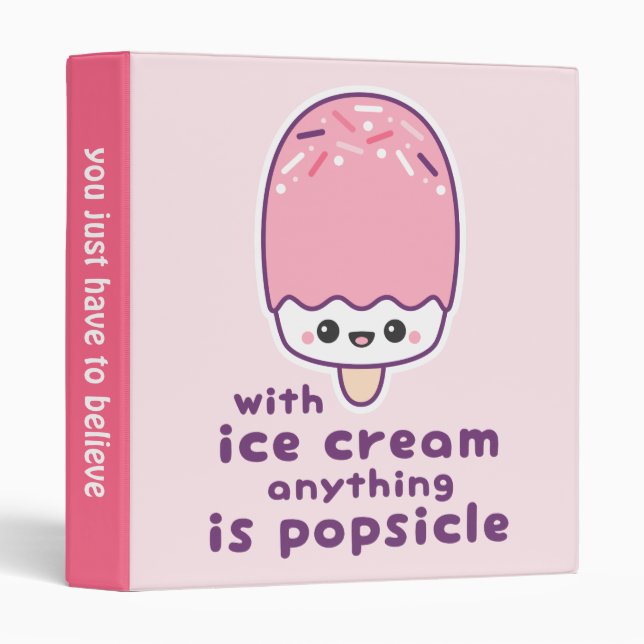 Cute Pink Ice Cream Popsicle Binder (Front/Spine)