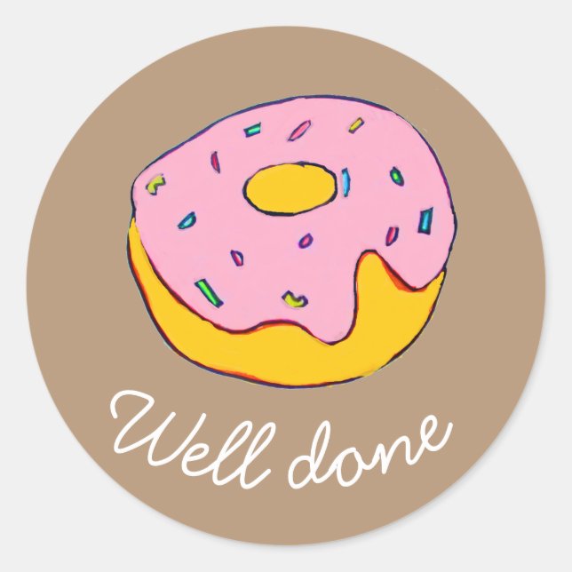 Cute pink icing doughnut colourful food classic round sticker (Front)