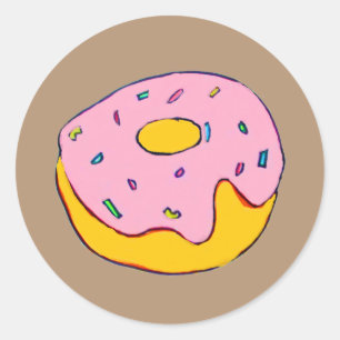 Cute pink icing doughnut colourful food classic round sticker