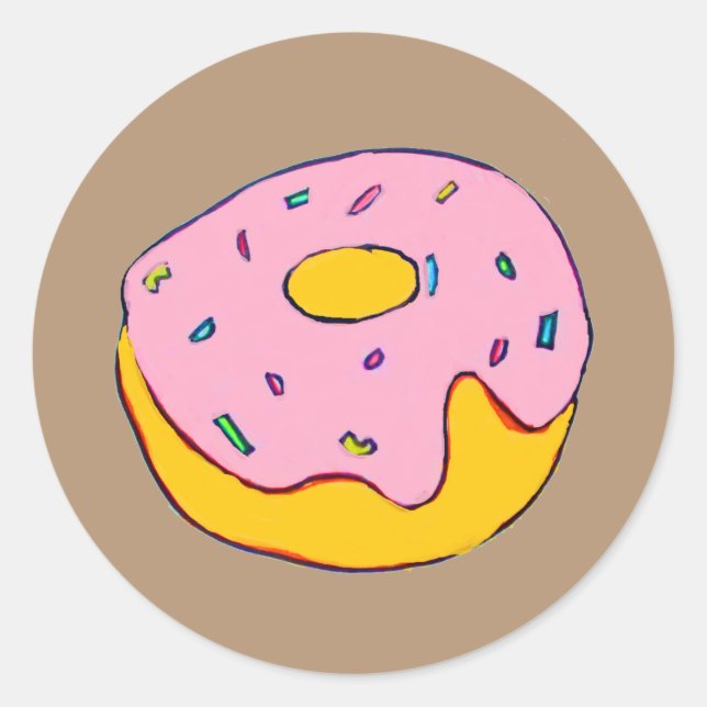 Cute pink icing doughnut colourful food classic round sticker (Front)