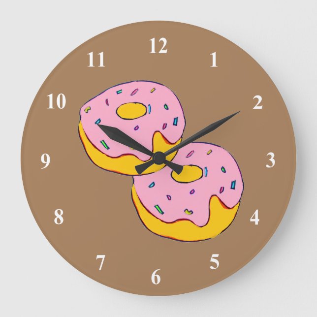 Cute pink icing doughnuts sweet dessert art large clock (Front)