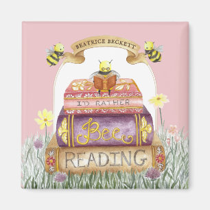 Cute Pink I'd Rather Bee Reading Book Lover  Magnet