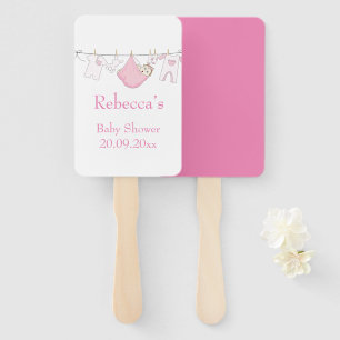 Cute Pink illustrated Clothesline Baby Shower Hand Fan