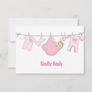 Cute Pink Illustration Baby Shower RSVP Card