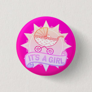 Cute Pink IT'S A GIRL Baby Gender Reveal Party Pin