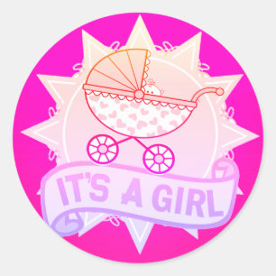 Cute Pink IT'S A GIRL Baby Gender Reveal Stickers