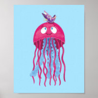 Cute Pink Jellyfish Cartoon Character Graphic