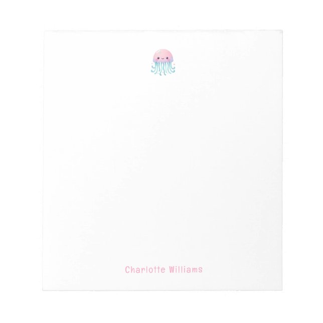 Cute Pink Jellyfish Custom Kids Name Notepad (Front)