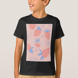 Cute Pink July Strawberry Fresh Fruit Berry Summer T-Shirt