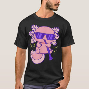 Cute Pink Kawaii Axolotl With Glasses Playing Clar T-Shirt