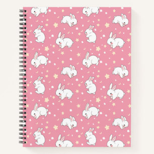 Cute Pink Kawaii Bunny Doodle Notebook