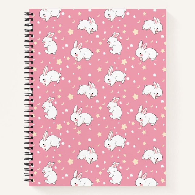 Cute Pink Kawaii Bunny Doodle Notebook (Front)