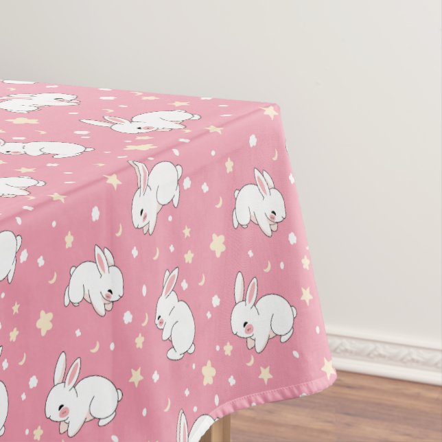 Cute Pink Kawaii Bunny Doodle Tablecloth (In Situ)