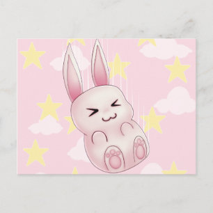 Cute pink Kawaii Bunny rabbit falling from stars Postcard