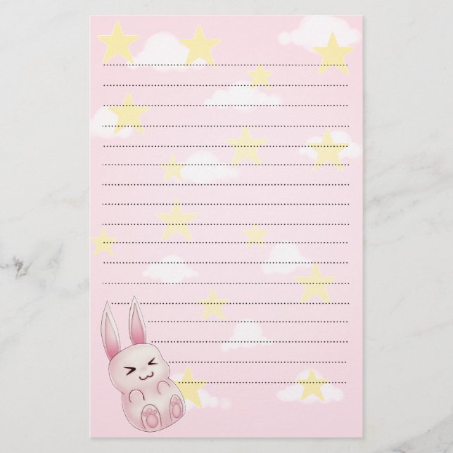 Cute pink Kawaii Bunny rabbit falling from stars Stationery (Front)