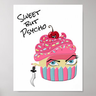 Cute Pink Kawaii Cupcake Art Halloween Party Poster