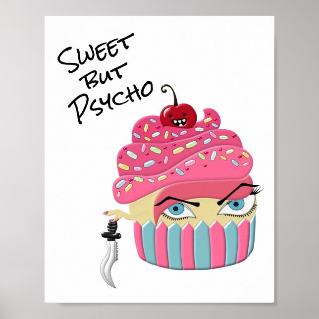 Cute Pink Kawaii Cupcake Art Halloween Party Poster (Front)