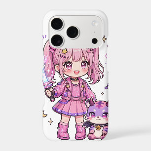 Cute Pink Kawaii Demon Hunter Girl with Magic Swor