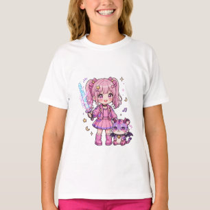 Cute Pink Kawaii Demon Hunter Girl with Magic Swor T-Shirt