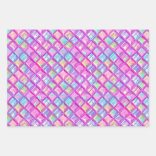Cute Pink Kawaii Diamond Square Tile Pattern Wrapping Paper Sheet