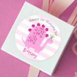 Cute Pink Kawaii Dinosaur Girl Birthday Thank You Classic Round Sticker<br><div class="desc">“Thanks for stomping by”. A fun, whimsical, playful visual of a cute, bold, kawaii, pink brontosaurus and fun, handwritten typography over a light pink and white striped background honours the birthday child. Add love and joy to your party whenever you use this simple, modern, and whimsical, personalized girl birthday “thank...</div>