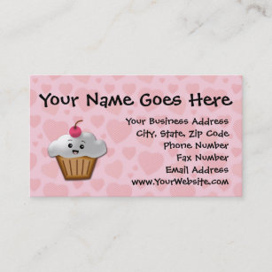 Cute Pink Kawaii Happy Face Cupcake Girls Business Card