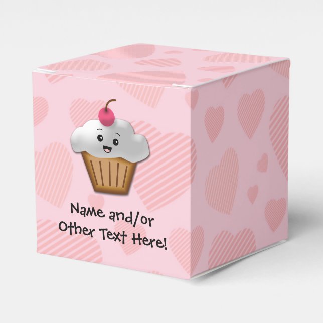 Cute Pink Kawaii Happy Face Cupcake Girls Favor Box (Front Side)